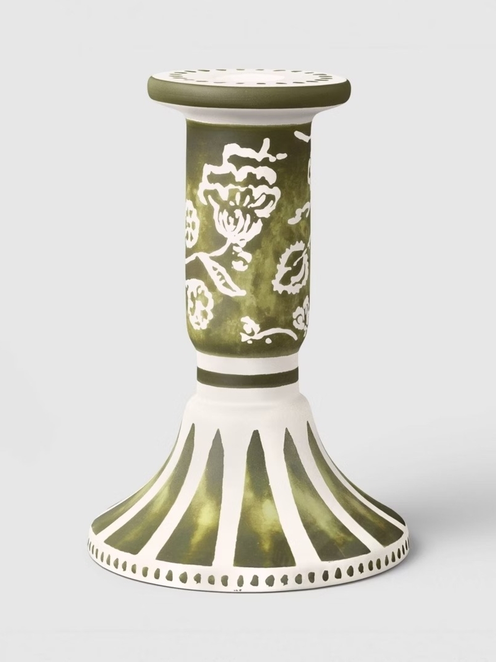 Threshold Hand-Painted Olive Green Floral Ceramic Candle Holder